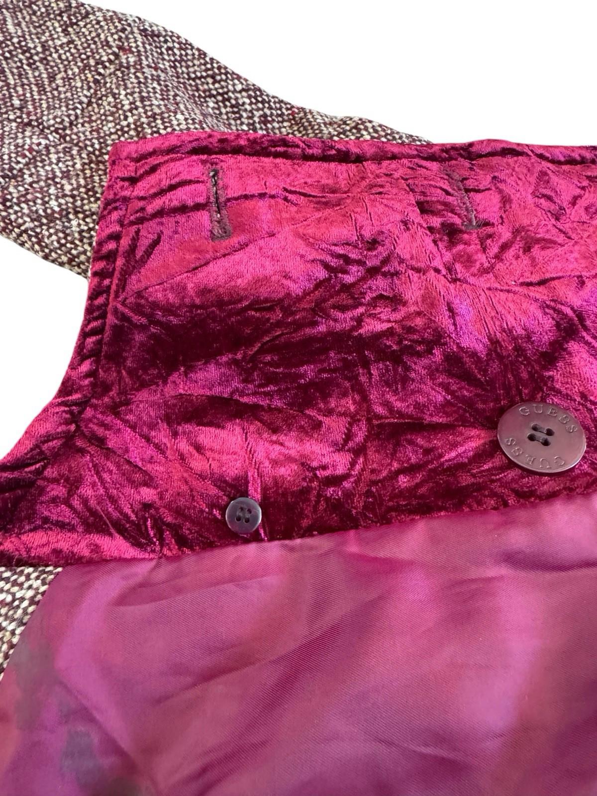 Vintage GUESS Tweed Wool Coat With Brass Buttons Velvet Lining Medium