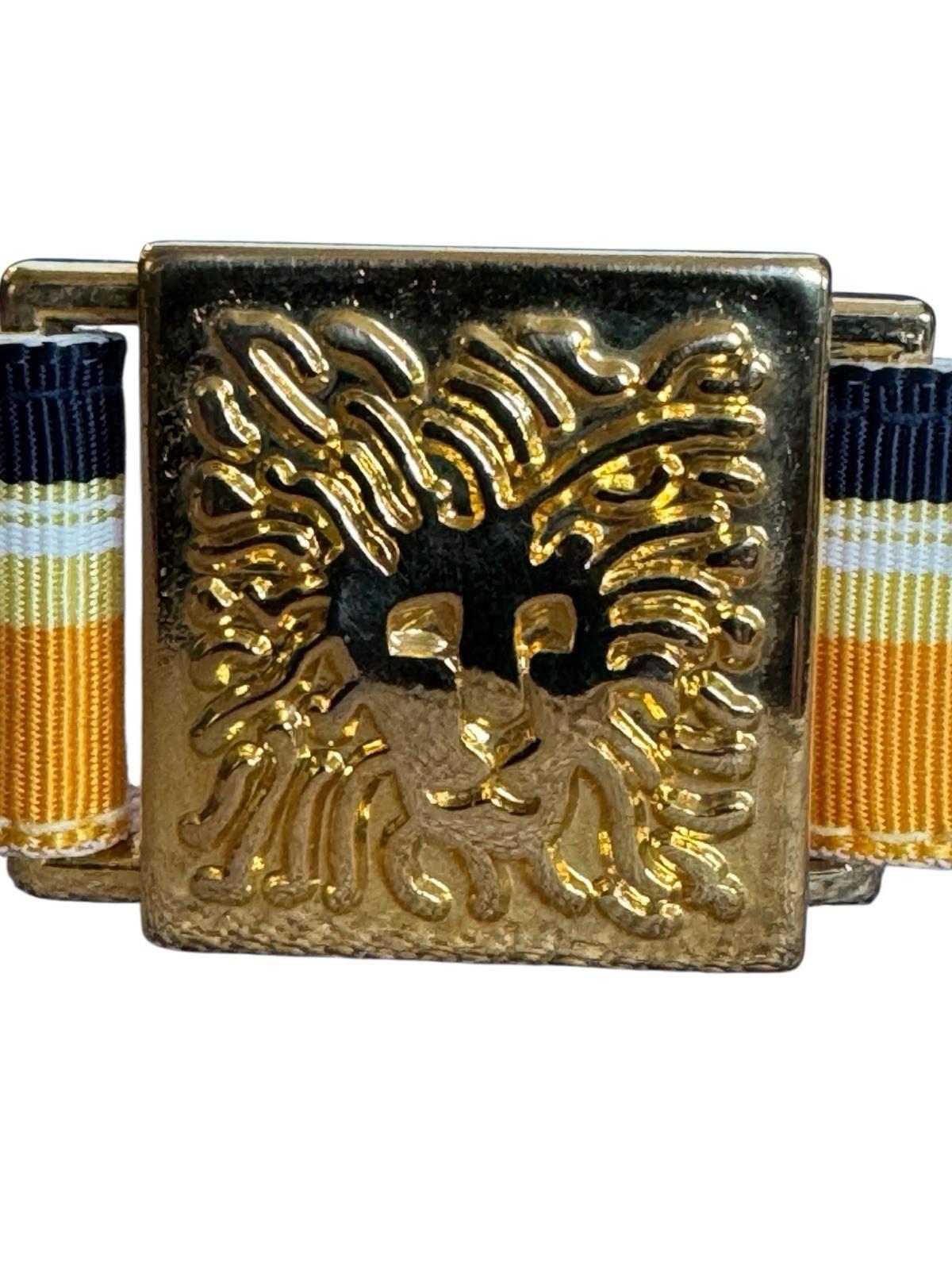 Vintage Anne Klein 1976 Accessocraft NYC Gold Lion Belt Buckle w/ Grosgrain Belt