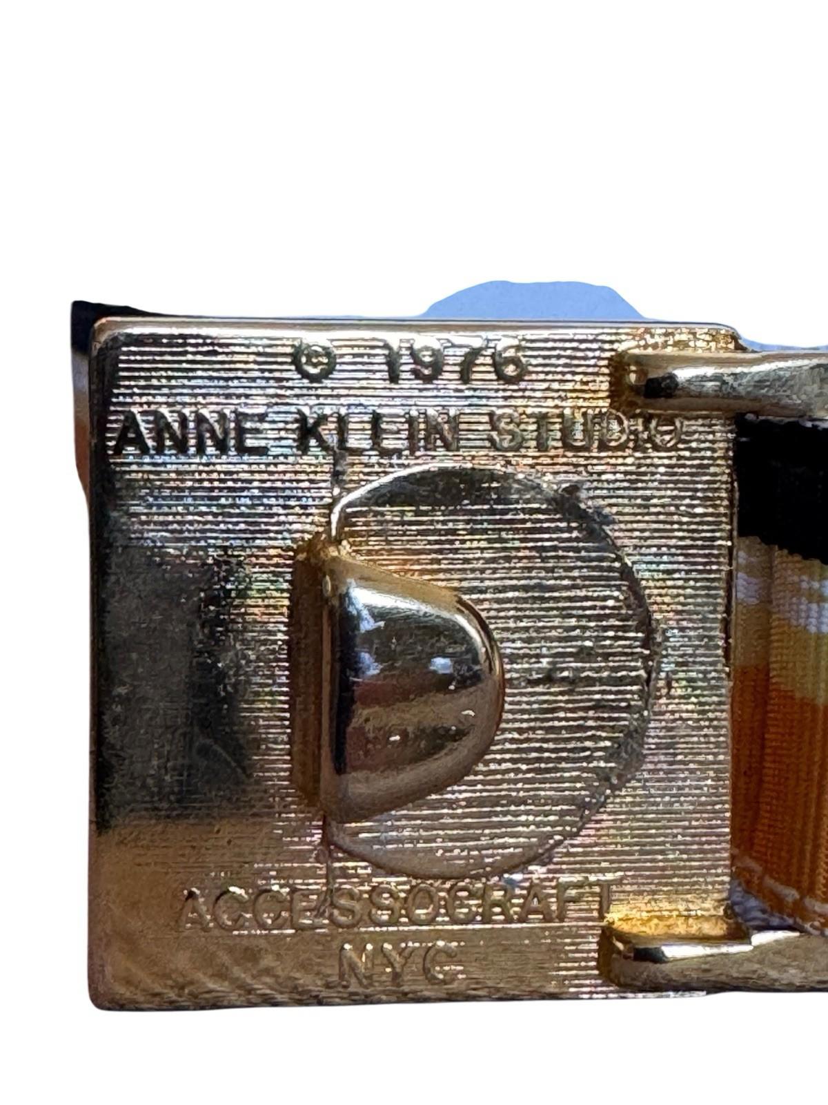 Vintage Anne Klein 1976 Accessocraft NYC Gold Lion Belt Buckle w/ Grosgrain Belt