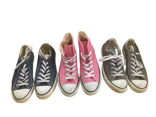 THREE Pairs of Converse Sneakers Chuck Taylor Kicks Womens Size 7 Pink Blue Grey