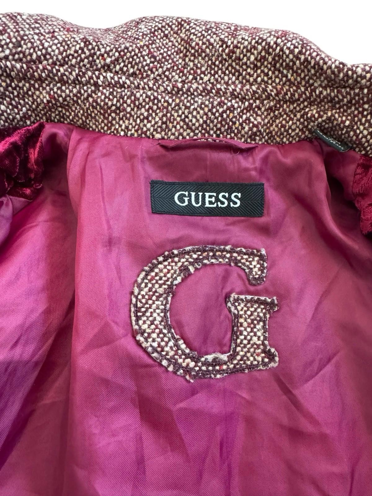 Vintage GUESS Tweed Wool Coat With Brass Buttons Velvet Lining Medium