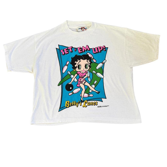 Vintage 1993 Betty Boop Bowling Licensed White Tshirt T Shirt Tee
