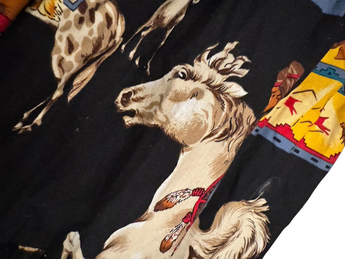 Vintage Western Rodeo Cowgirl Cotton Skirt Native American Horses Made in USA