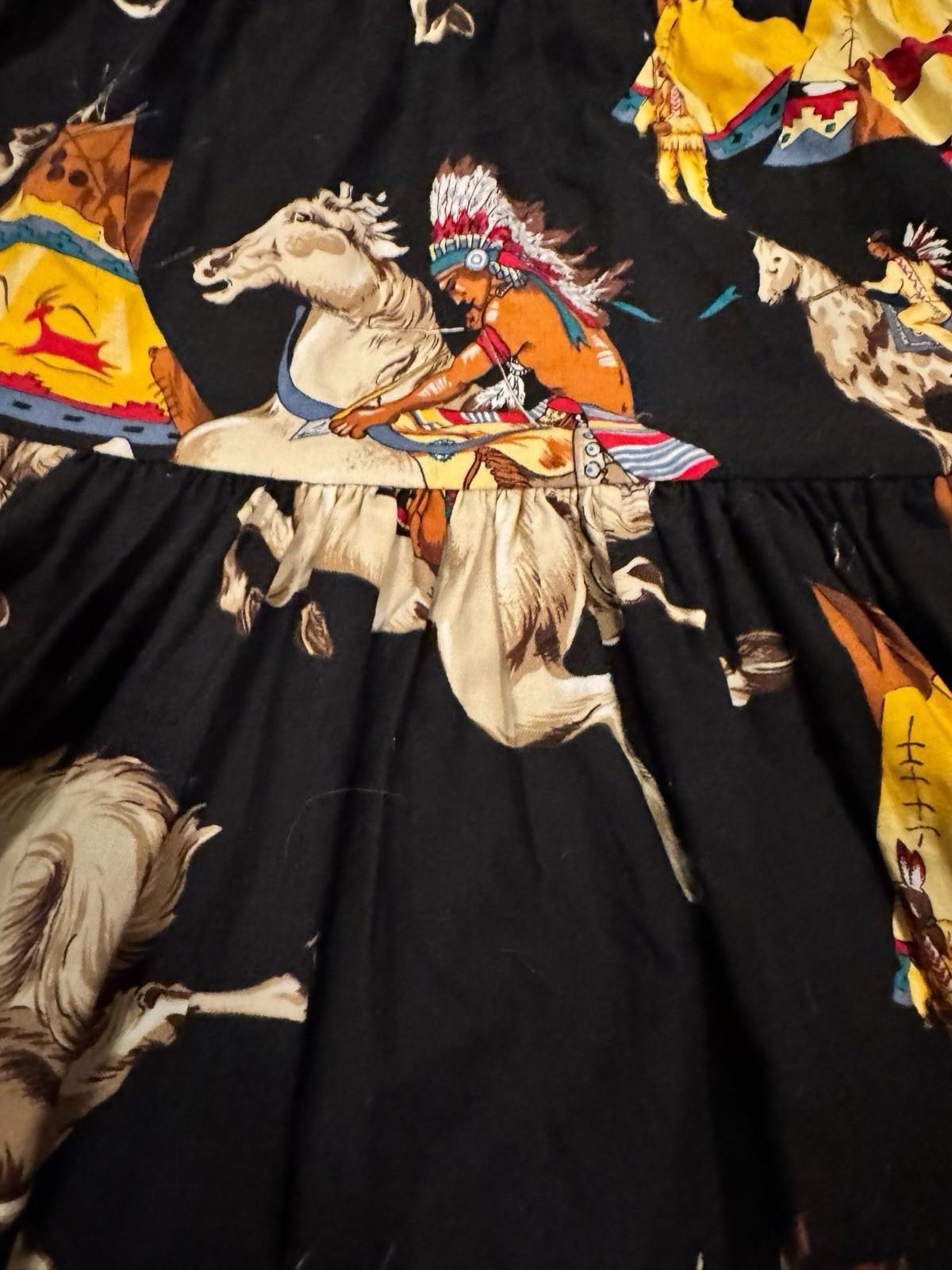 Vintage Western Rodeo Cowgirl Cotton Skirt Native American Horses Made in USA