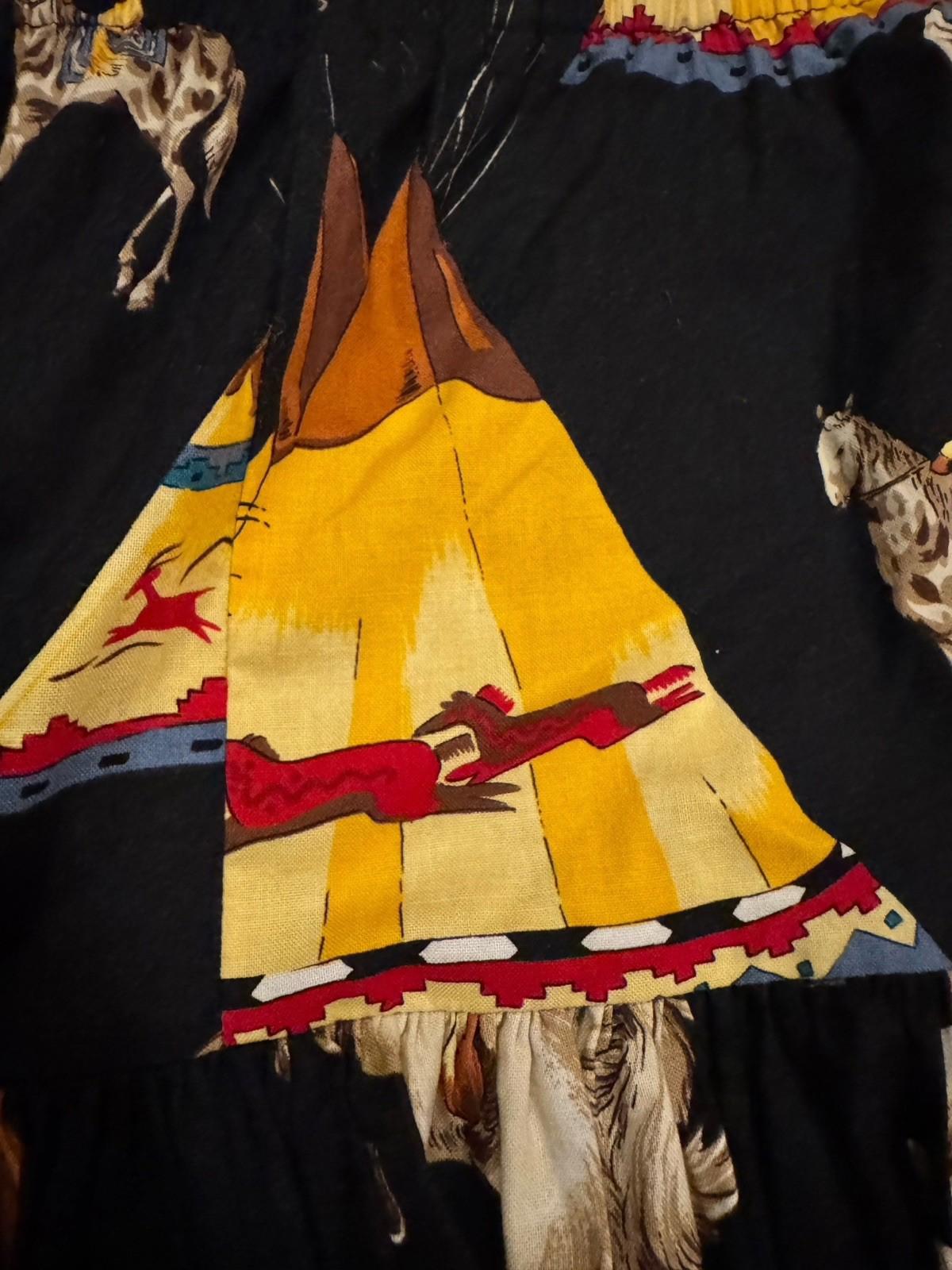 Vintage Western Rodeo Cowgirl Cotton Skirt Native American Horses Made in USA