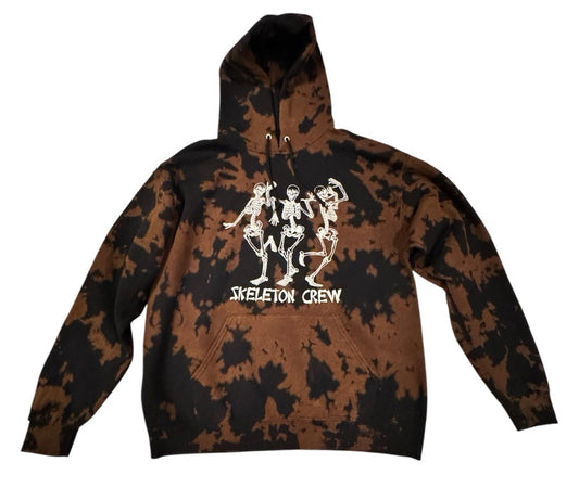 Skeleton Crew Hoodie Bowery Supply Co Black Brown Tie Dye Bleached Halloween M