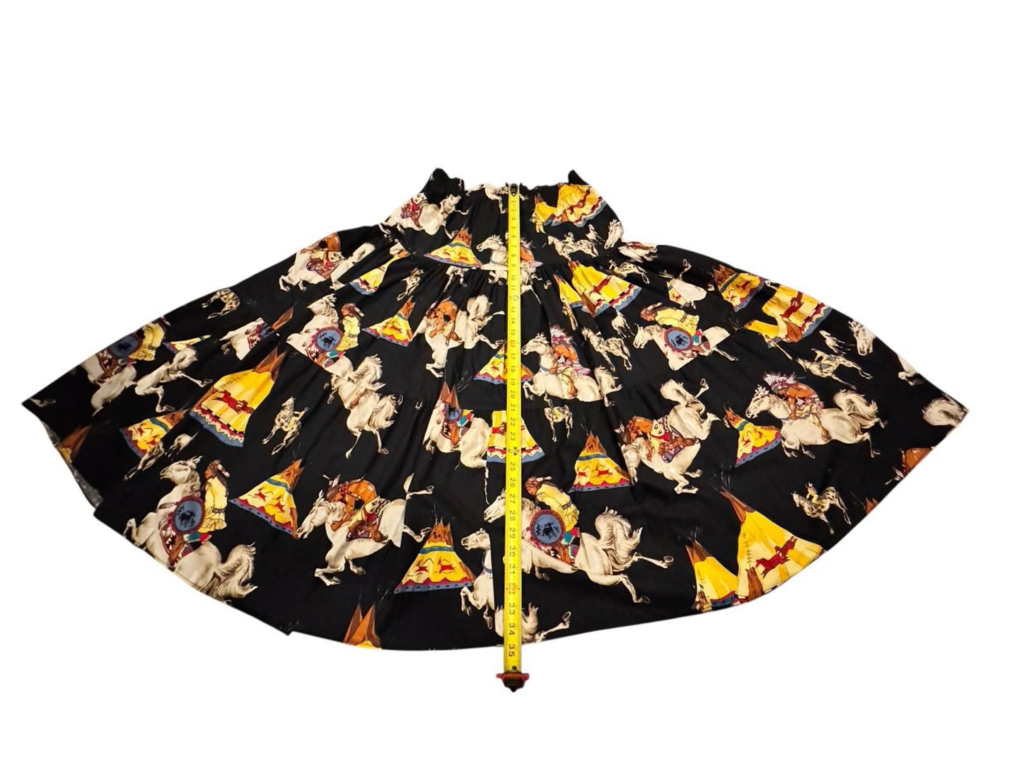 Vintage Western Rodeo Cowgirl Cotton Skirt Native American Horses Made in USA