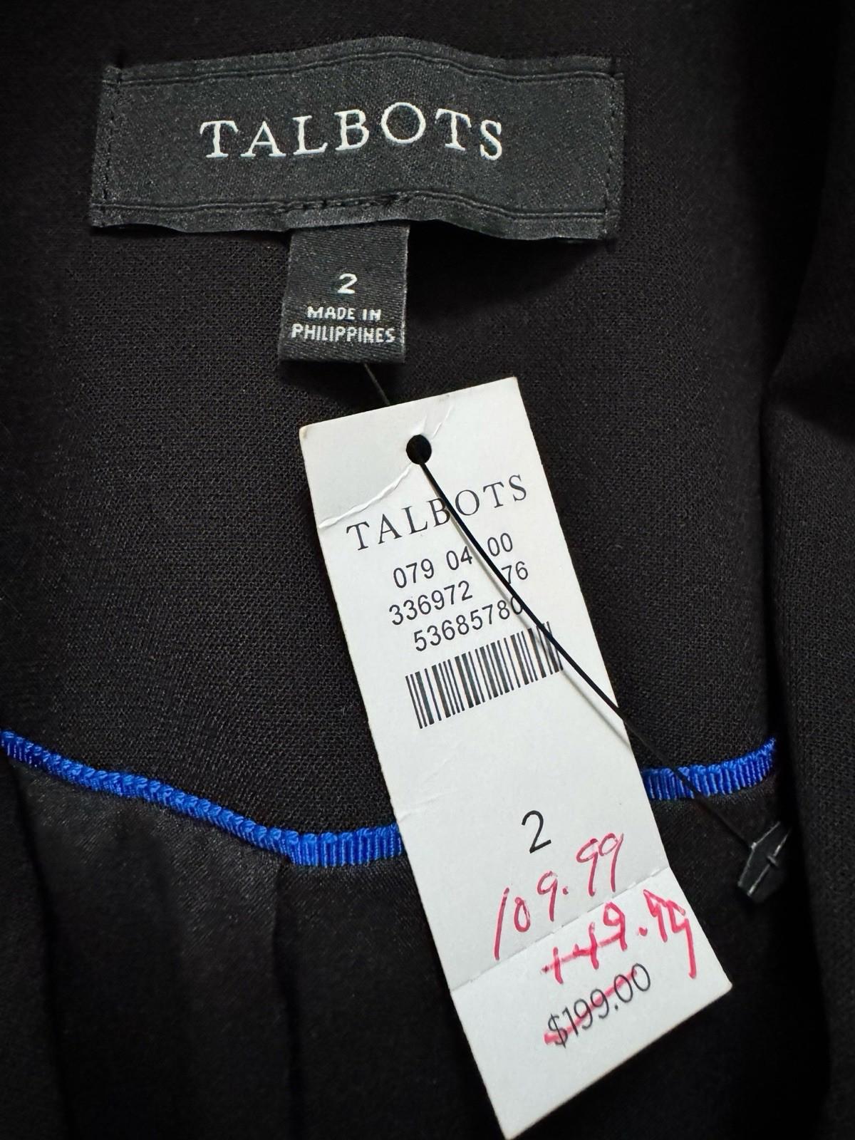 Talbots Women's Size 2 Black One Button Blazer Jacket BNWT