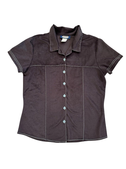 JORDACHE Vintage Women's Brown Western Cowgirl Button Up Shirt Top Blouse