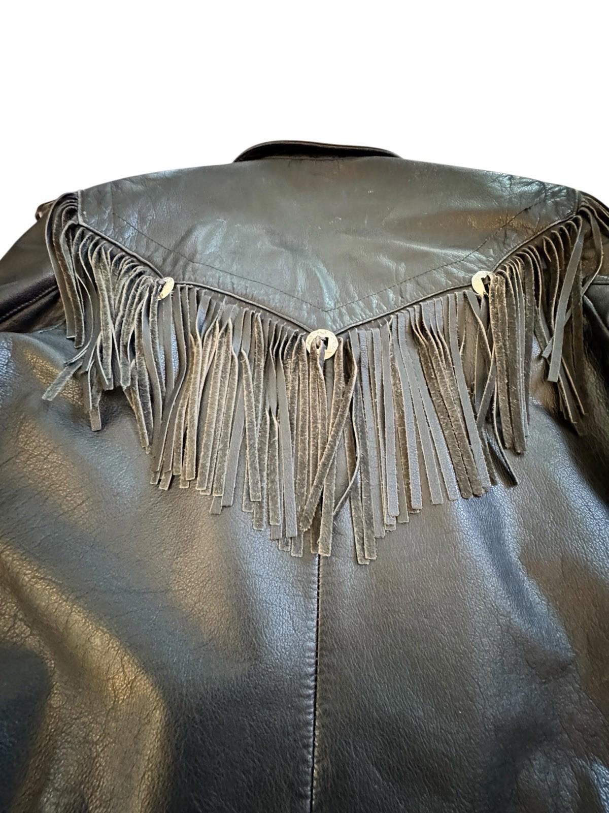 Womens Vintage Harley Davidson Black Leather Fringe Motorcycle Biker Jacket 14