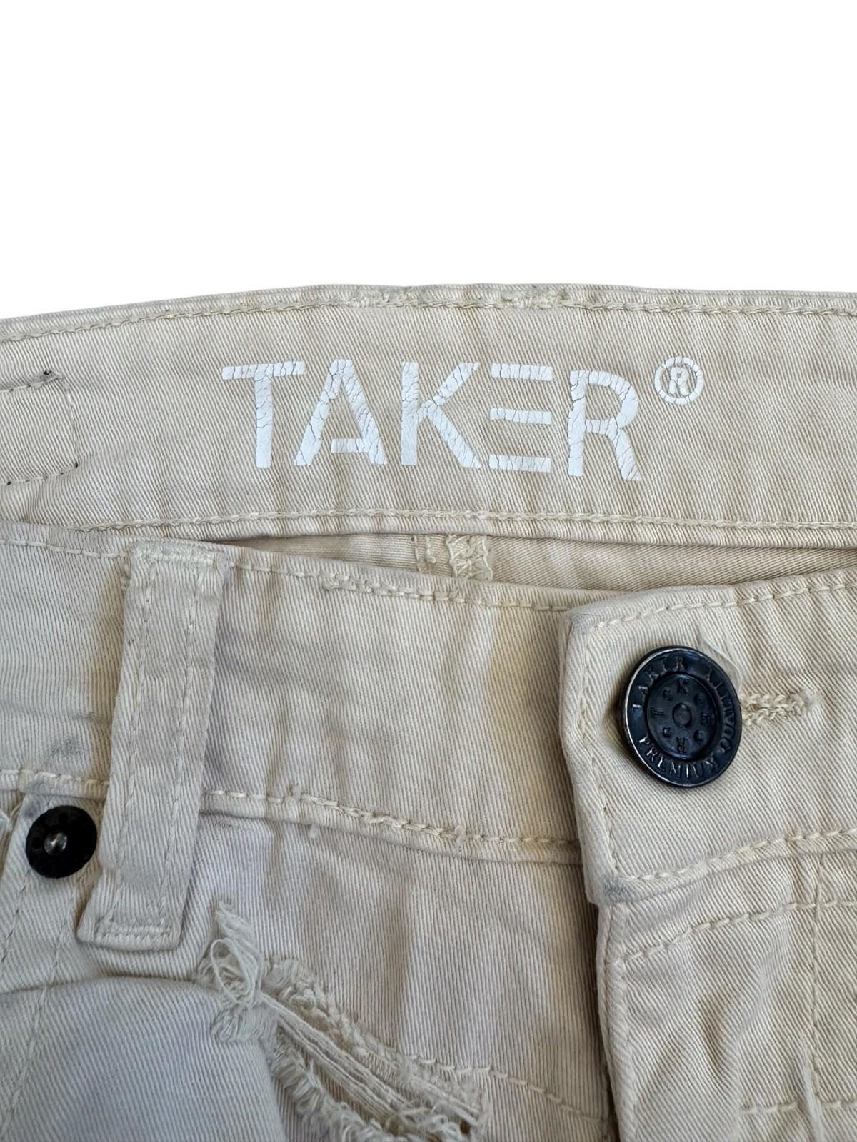 Taker Jeans Destroyed Frayed Front and Back Cream Color Size 30x38