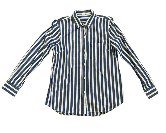 Excellent GAP Women's Bold Blue Striped Button Down Oxford FB Shirt Size XS
