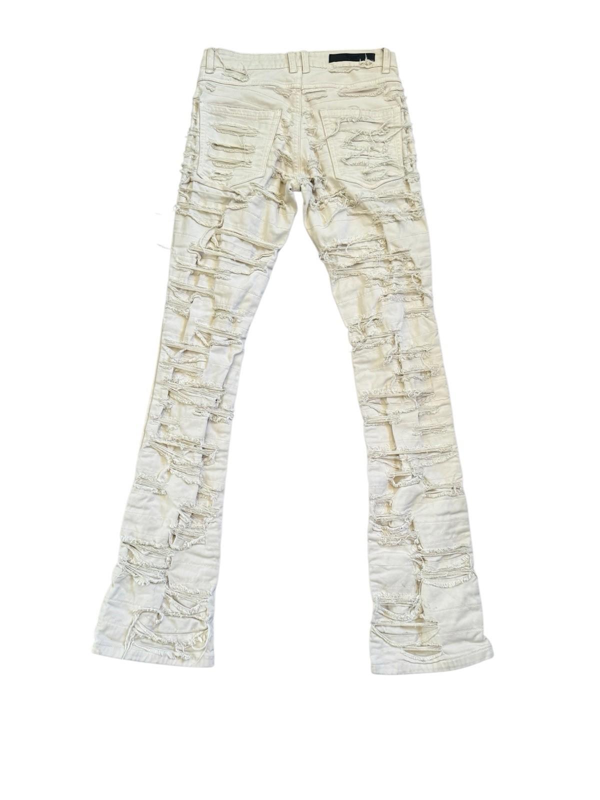 Taker Jeans Destroyed Frayed Front and Back Cream Color Size 30x38