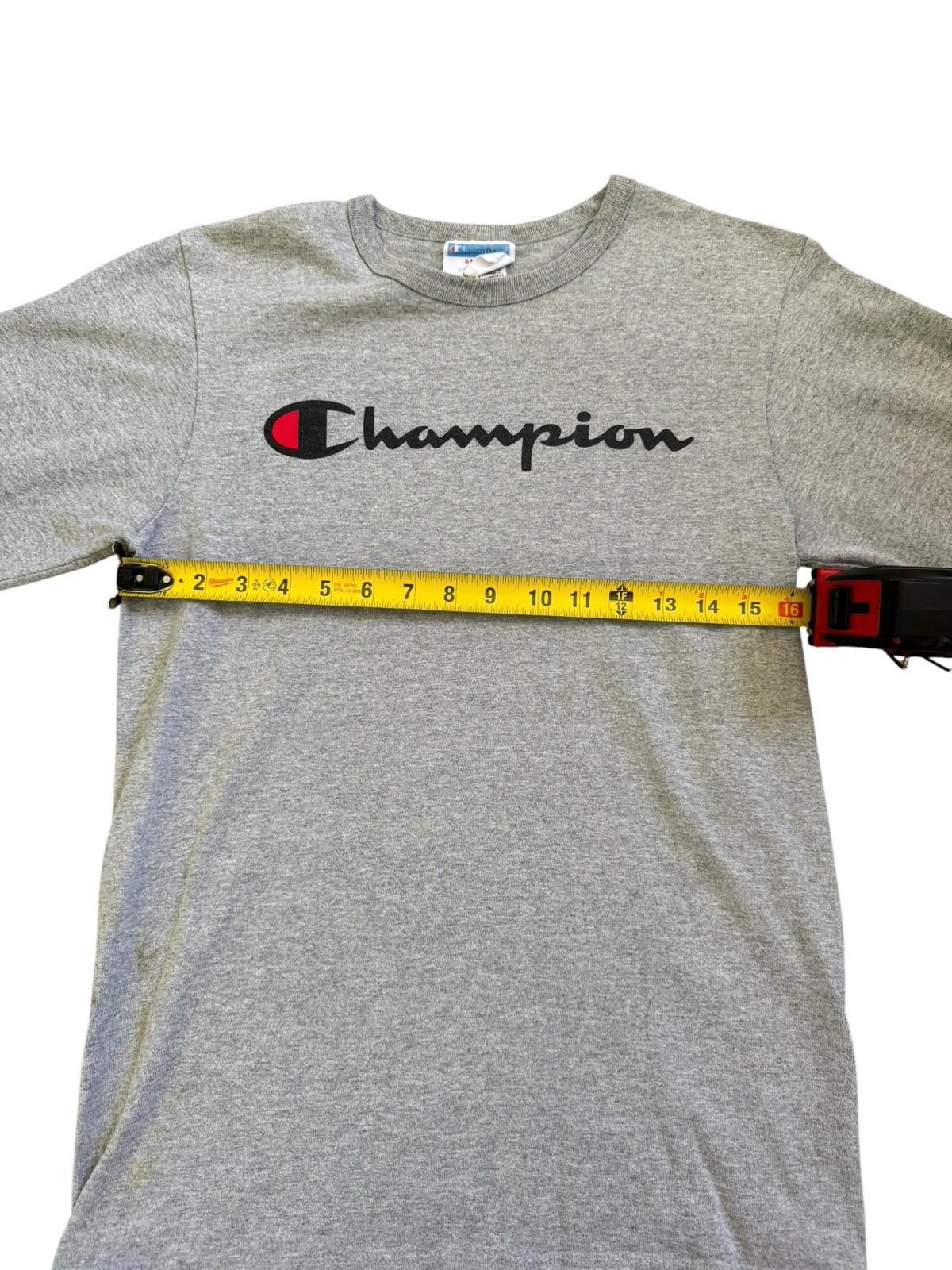 Vintage 1980s CHAMPION Grey Long Sleeve T-Shirt Size Small Black Letters