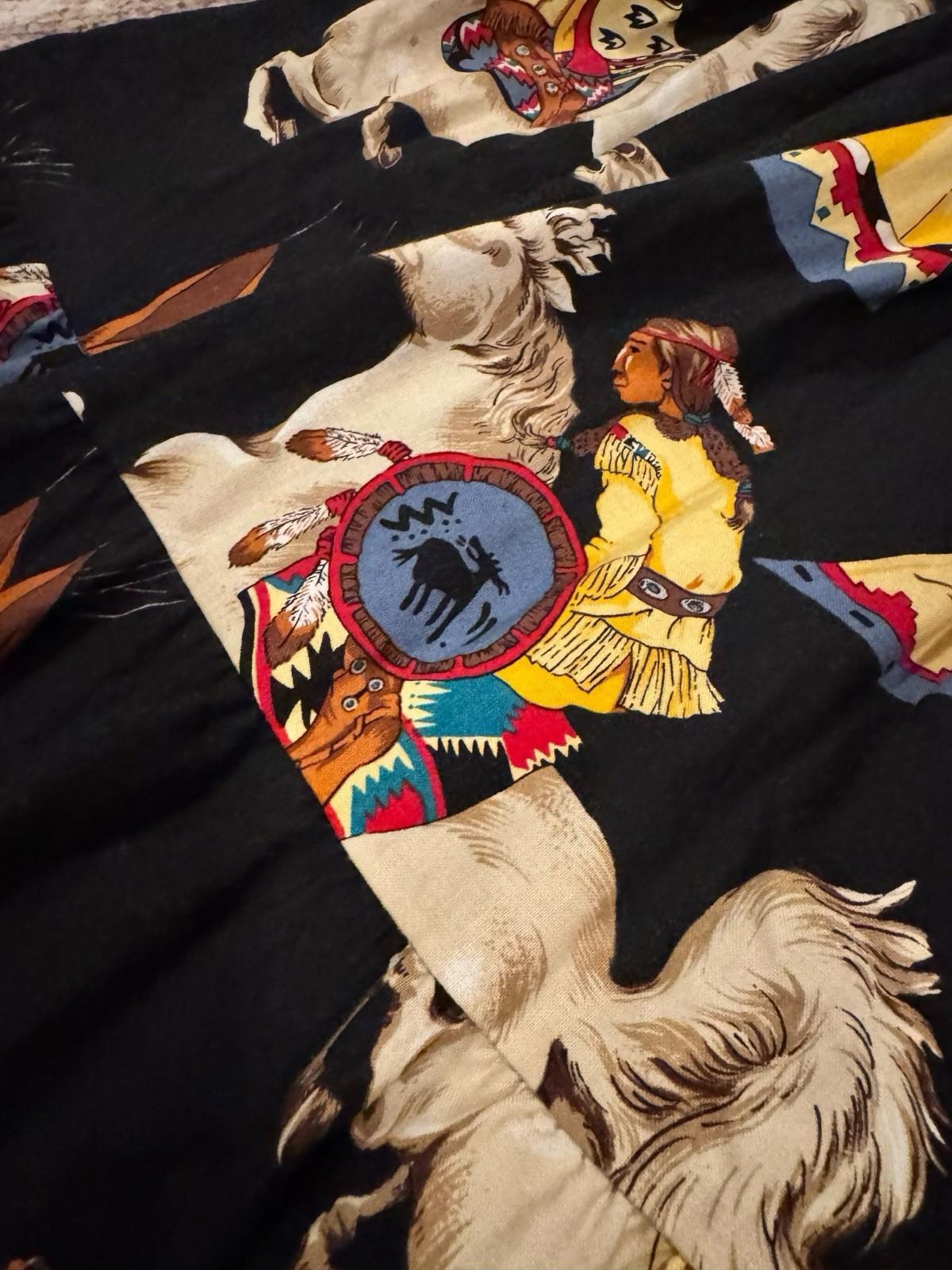 Vintage Western Rodeo Cowgirl Cotton Skirt Native American Horses Made in USA