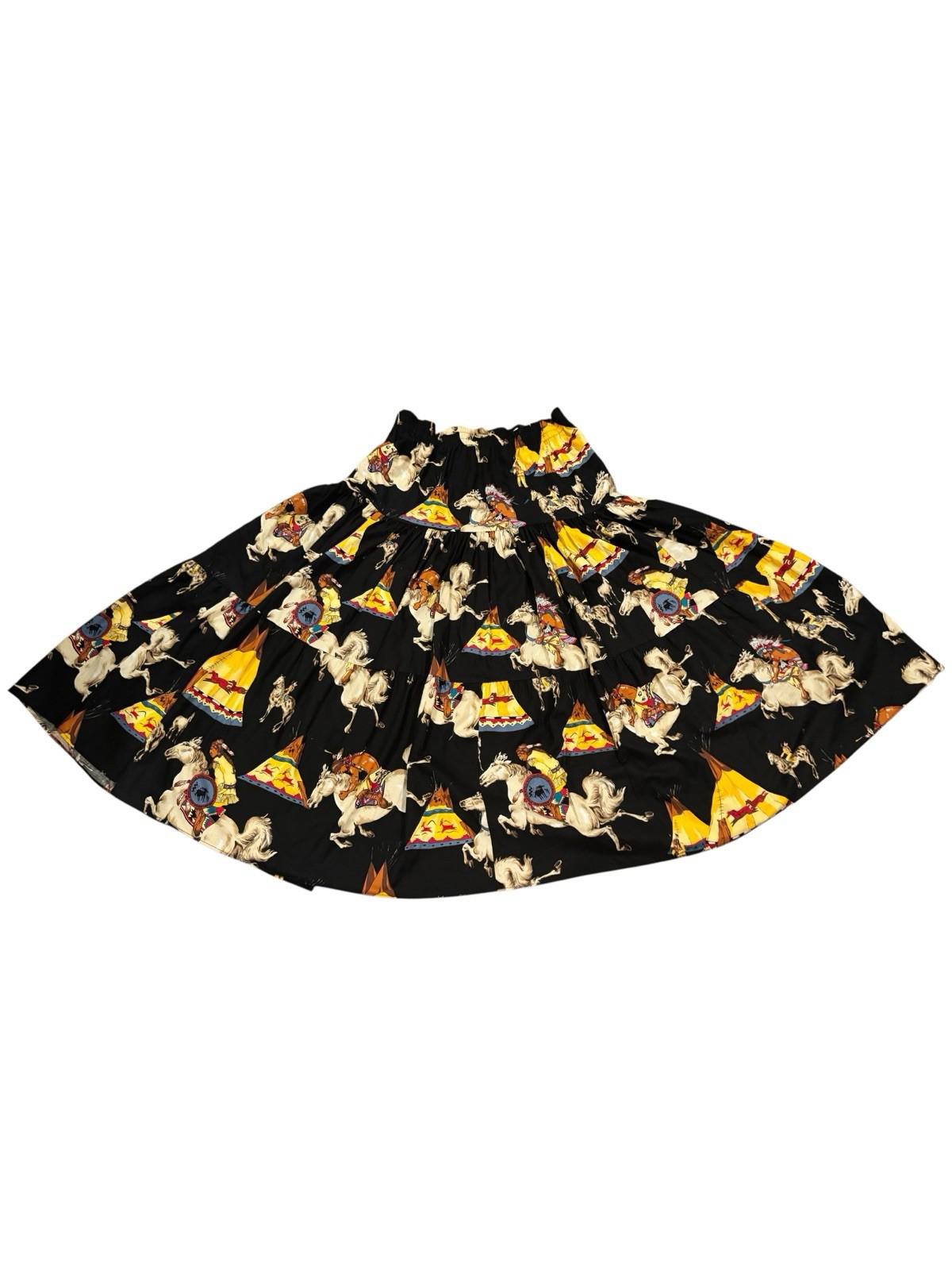 Vintage Western Rodeo Cowgirl Cotton Skirt Native American Horses Made in USA