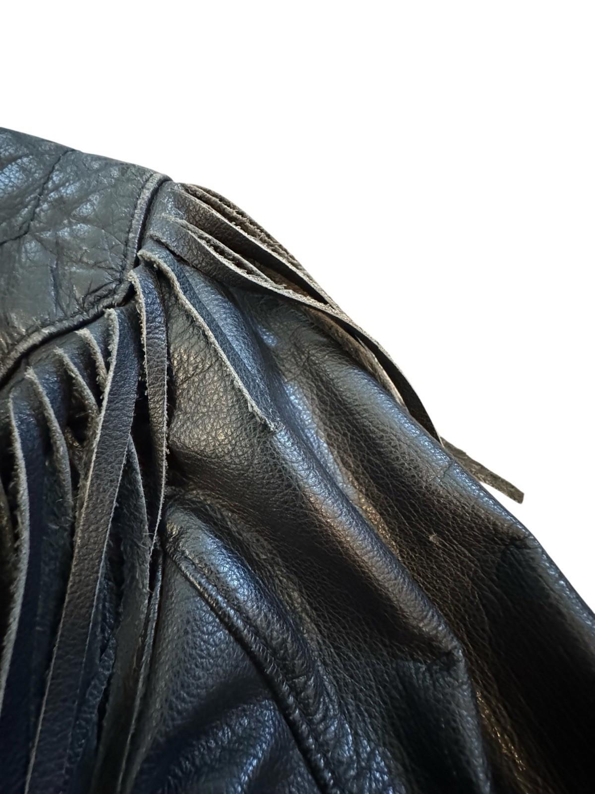 Womens Vintage Harley Davidson Black Leather Fringe Motorcycle Biker Jacket 14