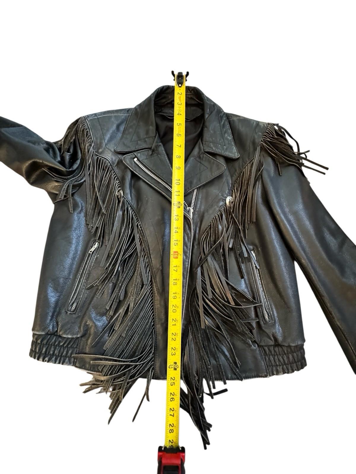 Womens Vintage Harley Davidson Black Leather Fringe Motorcycle Biker Jacket 14