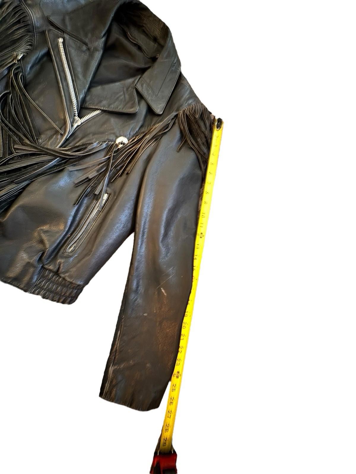 Womens Vintage Harley Davidson Black Leather Fringe Motorcycle Biker Jacket 14