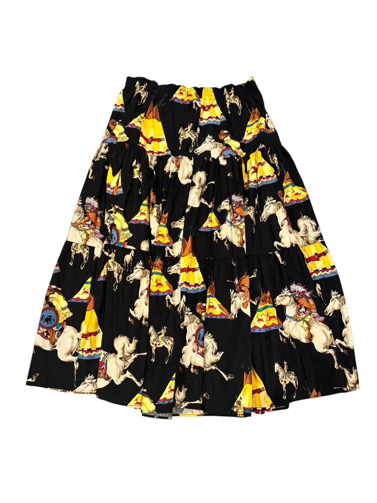 Vintage Western Rodeo Cowgirl Cotton Skirt Native American Horses Made in USA