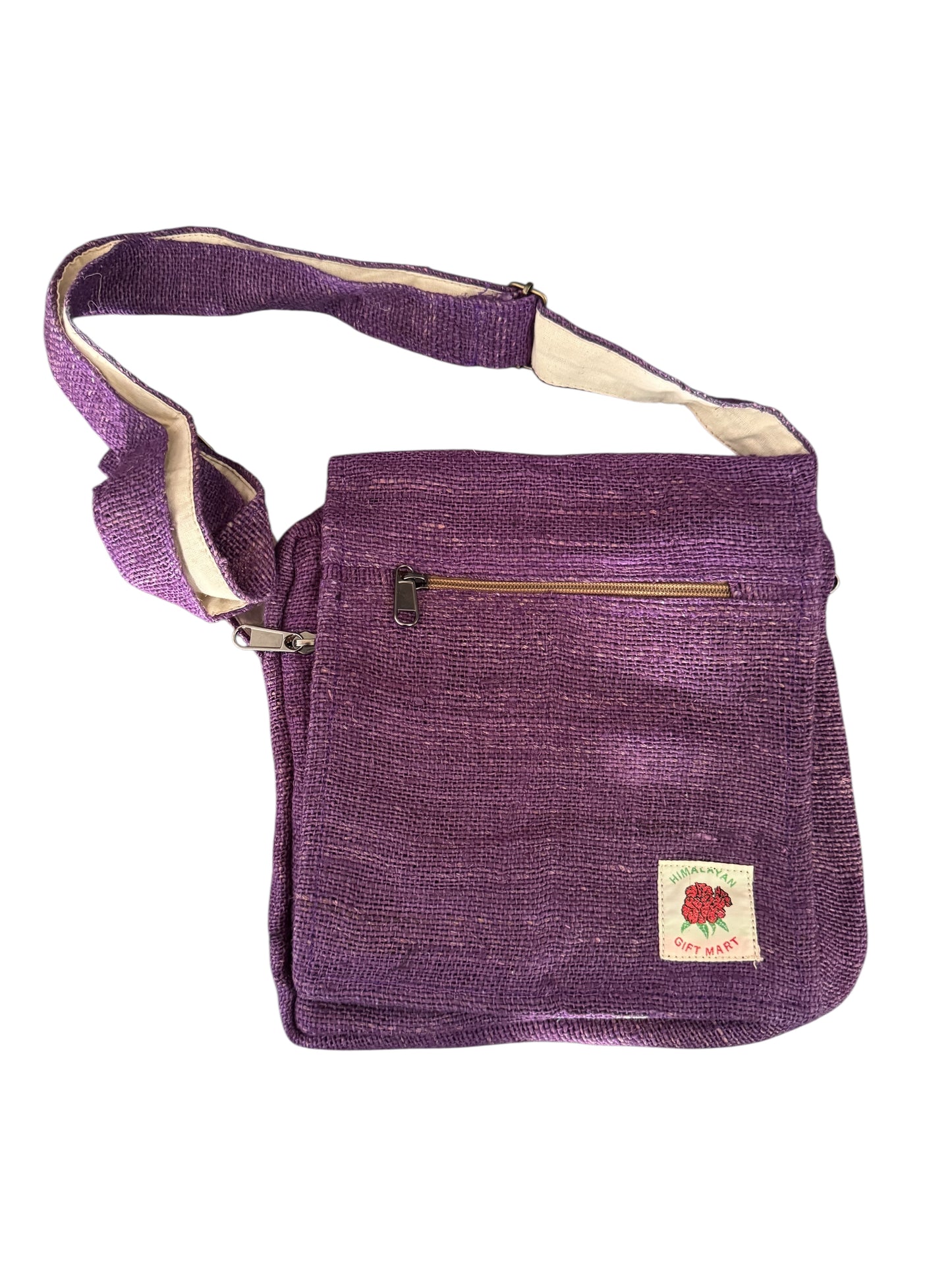 Purple Himalayan Gift Mart shoulder bag with front zipper pocket and adjustable strap