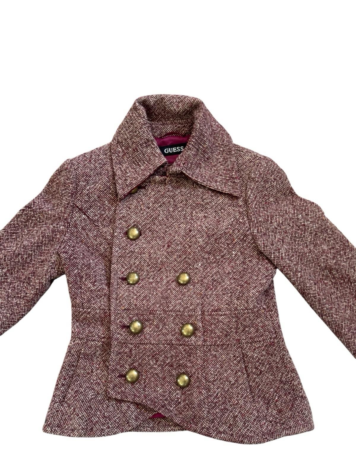 Vintage GUESS Tweed Wool Coat With Brass Buttons Velvet Lining Medium