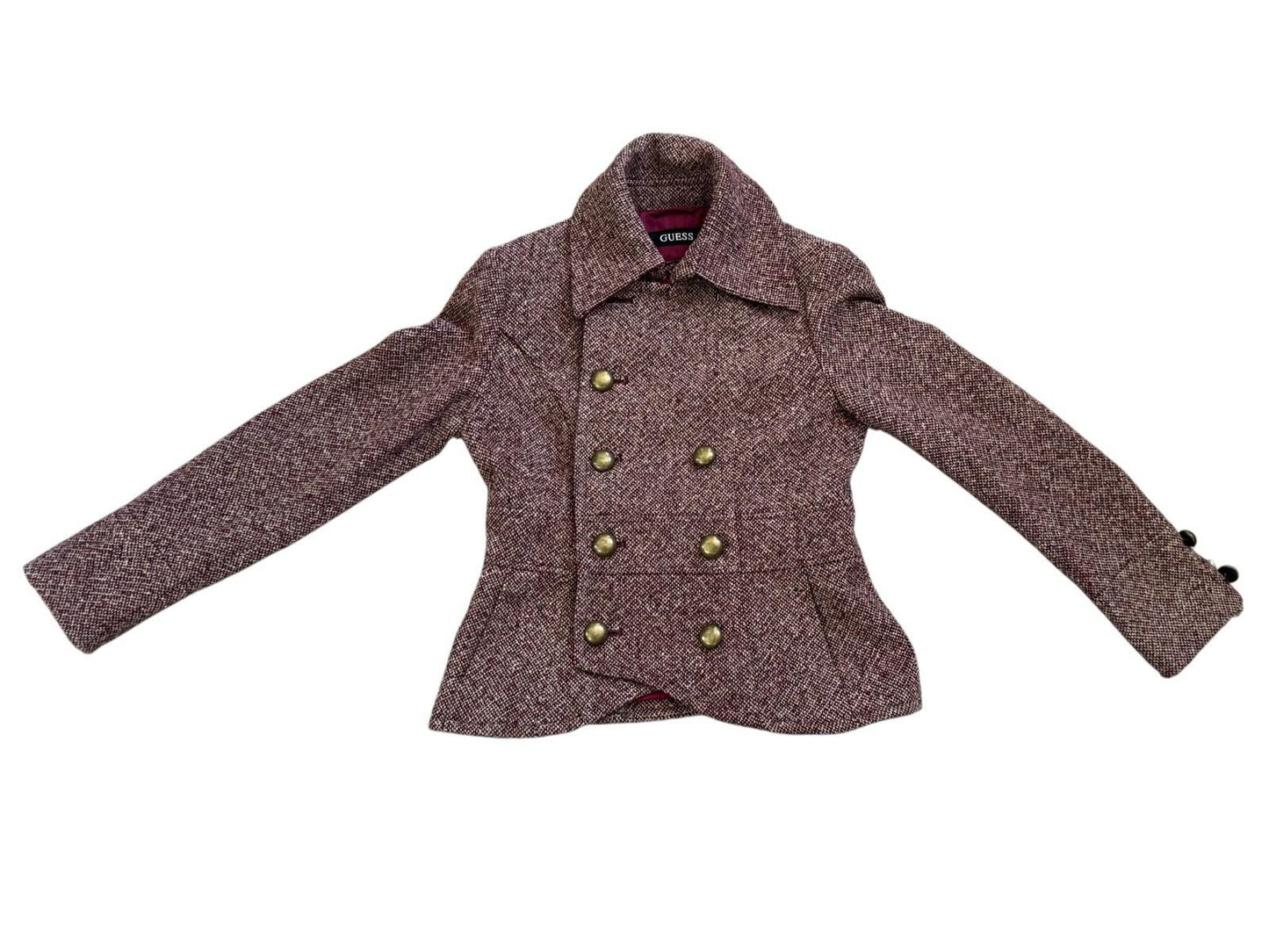 Vintage GUESS Tweed Wool Coat With Brass Buttons Velvet Lining Medium