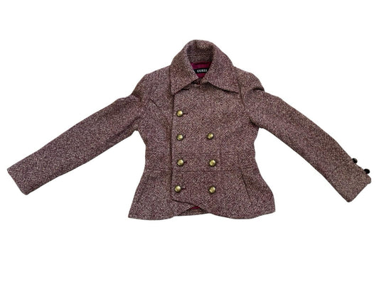 Vintage GUESS Tweed Wool Coat With Brass Buttons Velvet Lining Medium
