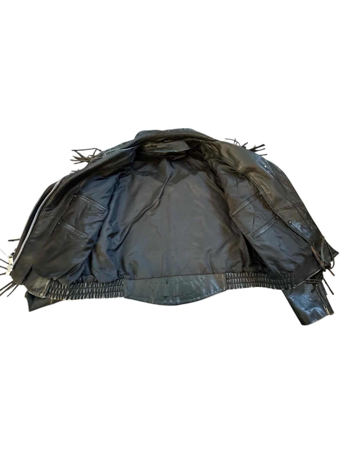 Womens Vintage Harley Davidson Black Leather Fringe Motorcycle Biker Jacket 14