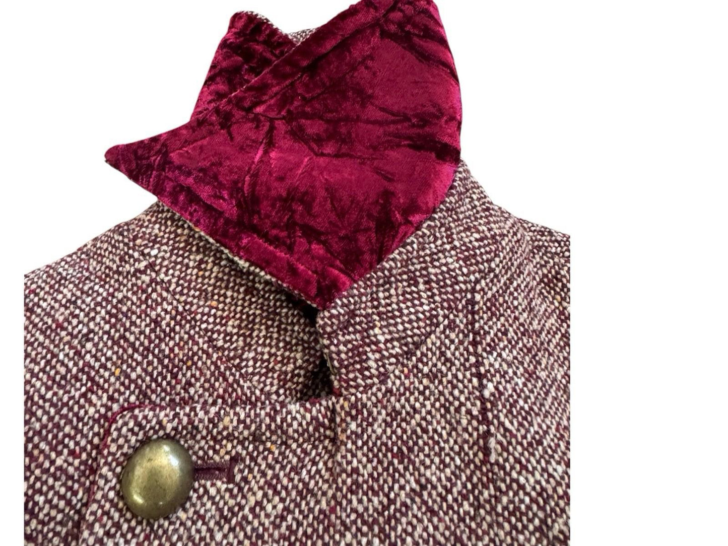 Vintage GUESS Tweed Wool Coat With Brass Buttons Velvet Lining Medium