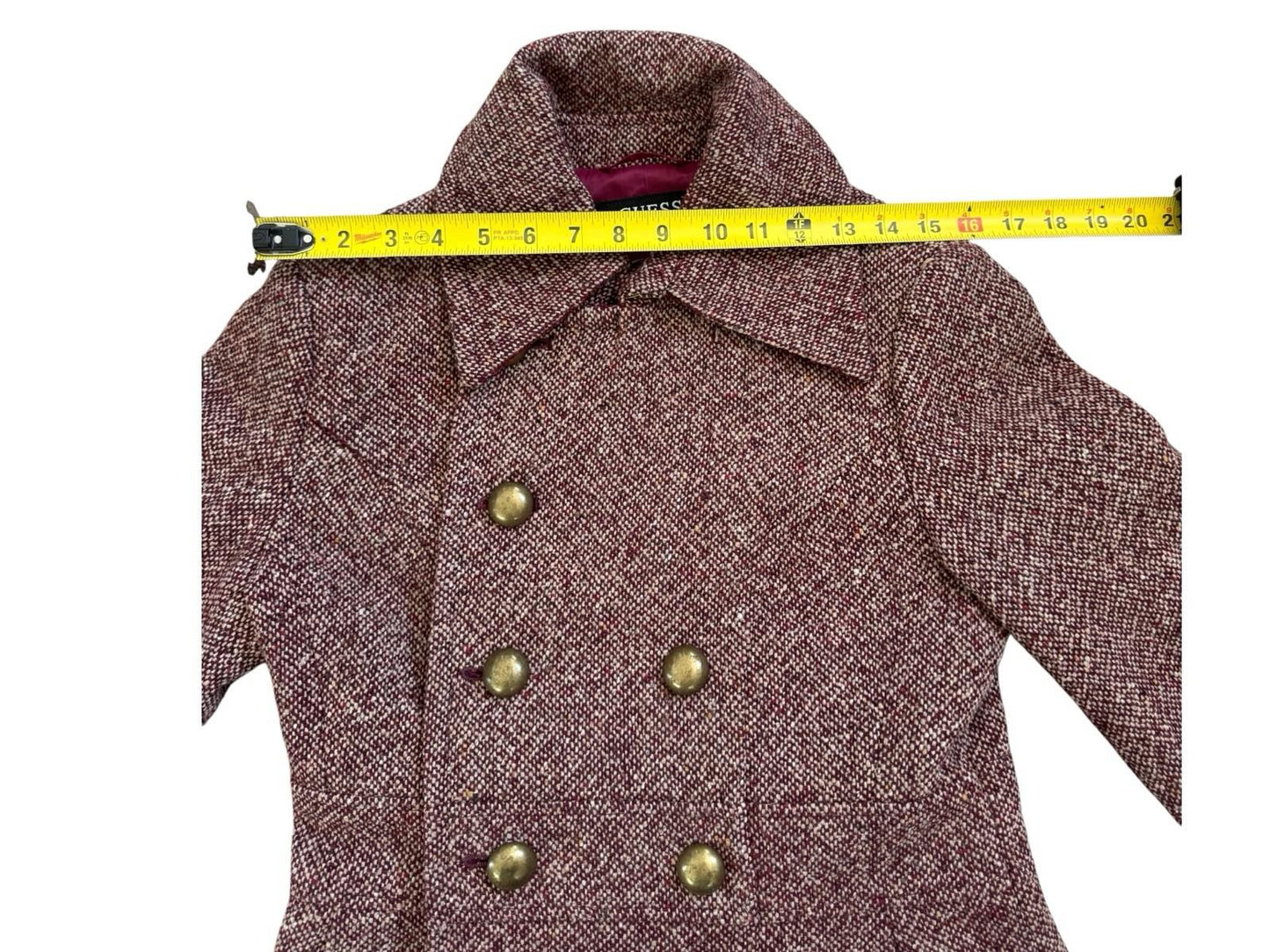 Vintage GUESS Tweed Wool Coat With Brass Buttons Velvet Lining Medium