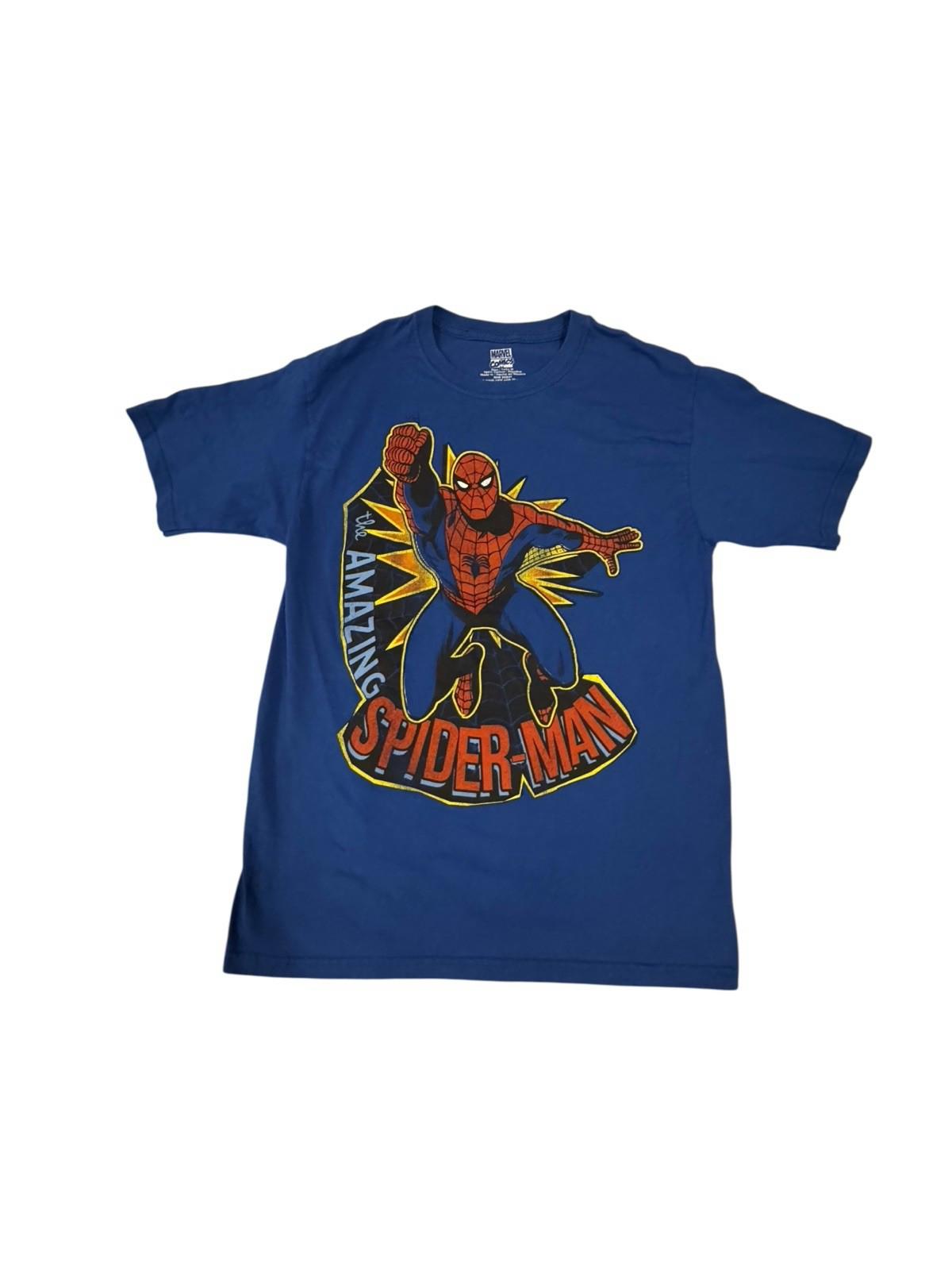 Blue t-shirt with classic comic style Amazing Spider-Man graphic design