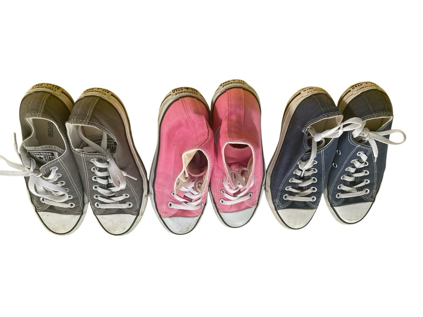 THREE Pairs of Converse Sneakers Chuck Taylor Kicks Womens Size 7 Pink Blue Grey