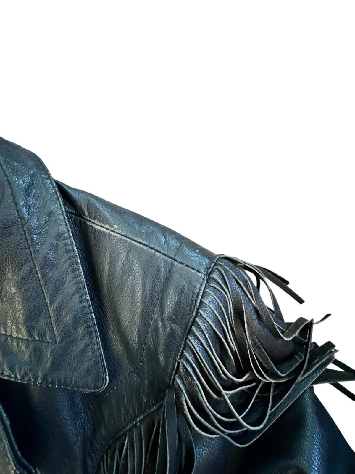 Womens Vintage Harley Davidson Black Leather Fringe Motorcycle Biker Jacket 14